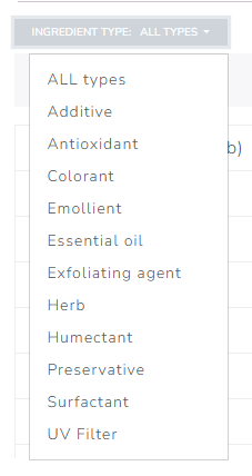 The Cosmetics Lab Soap Calculator - list of ingredients types