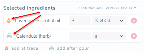 The Cosmetics Lab Soap Calculator - show ingredients of a certain type