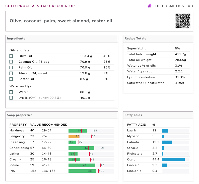 The Cosmetics Lab Soap Calculator - print QR code